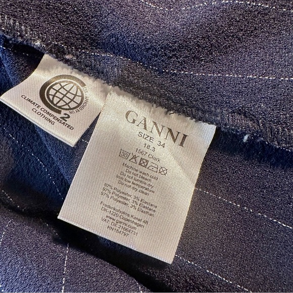 Ganni ‘Clark’ Pinstripe Ruffle Cuff Top in Navy Blue & White Size 34 = US Sz XS - Picture 10 of 16